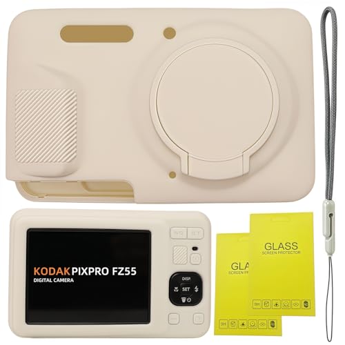 SZHSYJY Case for Kodak PIXPRO FZ55 FZ55 accessories Soft Silicone Protective Case Removable Lens Cover Comes with 2 Screen Protectors and 1 Wrist Strap. (Misty White)