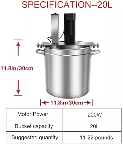 25L Automatic Food Mixer - 200W Stainless Steel Electric Mixer for Cooking, Heat Mixing Machine for Soups, Sauces, Chocolate Paste, Seasoning Stirrer, Commercial Grade Agitator.
