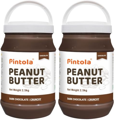 Image of Pintola Peanut Butter Chocolate Flavour Crunchy 2.5kg -18.6g Protein & 5.2g Dietary Fiber, Gluten Free, Zero Cholesterol & Trans Fat, Vit E & B3, Dark Chocolate. (Pack of 2)