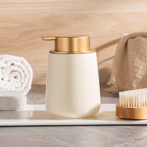 Image of Enra Ceramic Soap Dispenser,12 oz Hand Lotion Dispenser with Gold Pump,Wide-Mouth Refillable Dish Soap Dispenser,Modern Liquid Soap Dispenser for Kitchen & Bathroom Countertop Decor