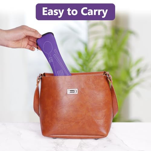 Miniatura 5 de Vicloon 2 Piezas Bolsa De Cubiertos Portátil Con Cremallera Para Guardar, Camping, Picnic Y Viajes Púrpura Negro