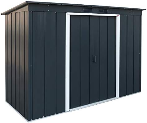 Duramax ECO 8' x 8' Hot-Dipped Galvanized Metal Garden Shed - Anthracite with Off-White Trimmings - 15 Years Warranty