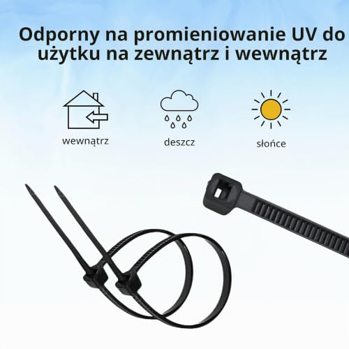 IDEA HOME Zestaw opasek kablowych, 200 sztuk, czarne, 100/150/200/300 mm, odporne na promieniowanie UV, odporne na wysokie temperatury, z tworzywa sztucznego