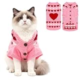 Picture of EXPAWLORER Cat Valentines Outfit Sweater Cardigan - Valentine's Day Knit Cat Clothes, Soft Puppy Sweater with Sleeve, Cute Warm Pet Clothing Knitwear, Kitten Coat for Girl Boy Cats, Love Heart L
