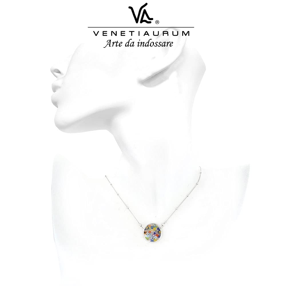 Venetiaurum - Damen-Halskette mit Murrina-Anhänger aus Original-Muranoglas und Silber 925 - Schmuck “Made in Italy” zertifiziert.