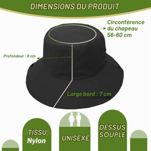 ehsbuy Bob Homme Femme Chapeau Safari Cowboy Style Chapeau Soleil Imperméable Pêcheur Cap Pliable Randonnée Boonie Hat avec Mentonnier Réglable pour Outdoor – vue 2