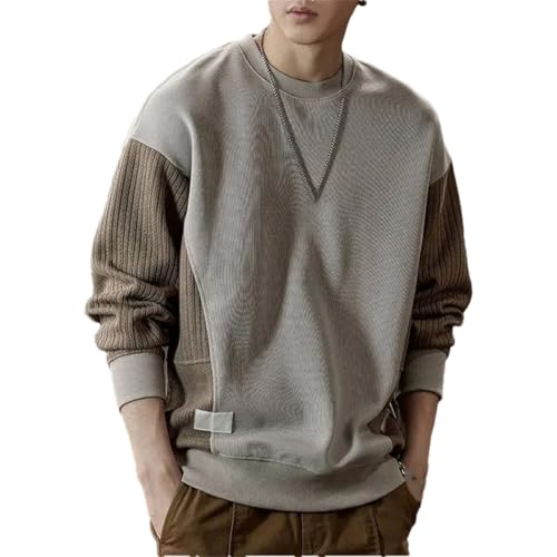 Dvbfufv Men's Trendy Patchwork Simple Casual Sweatshirt Streetwear Round Neck Long Sleeve Loose Pullover Hoodies - Main Image