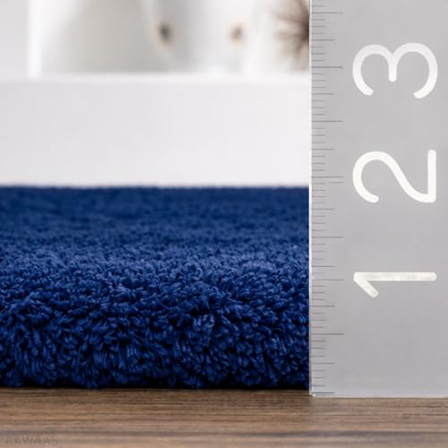Image of Shaggy Polyester Microfiber Round Rug Carpet for Living Room | Ultra Soft Fluffy Plush Area Rug | Anti-Skid Non-Slip Backing | Washable Carpet for Bedroom- (5x5 feet, Ring Blue, Round)