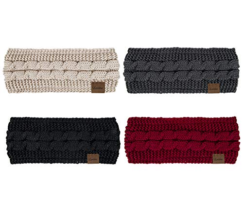 Loritta CLO-025-4 Pack Womens Winter Headbands Fuzzy Fleece Lined Ear Warmer Cable Knit Thick Warm Crochet Headband Gifts,Multi D thumb #2