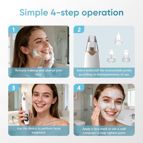 Image of Blackhead Remover Pore Vacuum, Electric Facial Pore Extractor with Silicone Probes & Vibration Tech, 3 Suction Levels Pore Cleaner for Facial Cleansing, USB Rechargeable (White)
