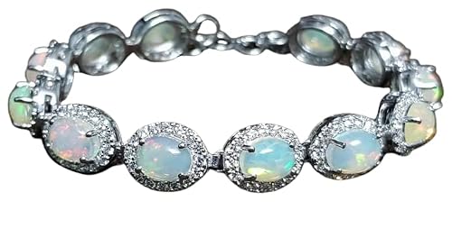 Sterling Silver 925 Genuine Ethiopian Opal With Zirconia Wedding Bracelet Jewelry #TOP18