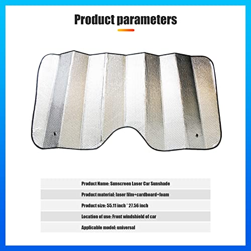 Sodcay 1 PC Car Windshield Sun Shade, 55.1\" X 27.5\" Car Window Shade, Double Sided Foldable Reflective Sun Visor, Fit for Most Sedans SUV Truck (Silver) - Thumbnail 2