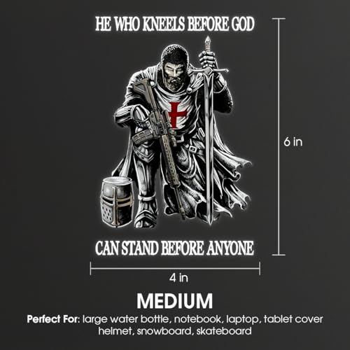 Image of Premium Knight Templar Christian Sticker - 'He Who Kneels Before God Stands Before Anyone' - Durable & Waterproof Vinyl Decal for Car Door, Window, Laptop - 6 x 4 Inches
