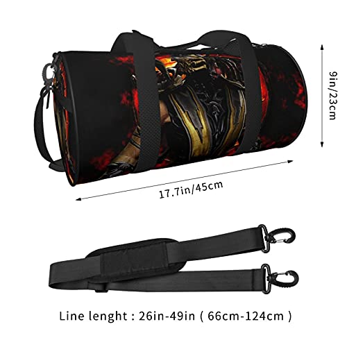 Moerpusi Mortal Kombat Travel Bag 189inch Sports Training Cylinder Bag Foldable Duffle Strap Bag With Compartment Packable Duffel Bag Men Women