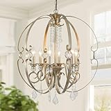 Leyodnpe Sphere Crystal Chandeliers for Dining Room Light Fixture, 6-Light 26 Inch Antique...