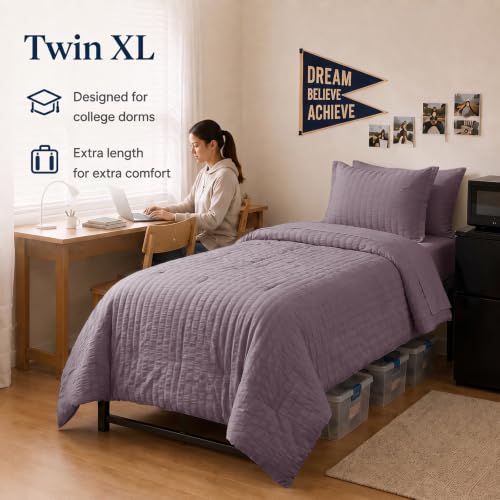 CozyLux Twin XL Comforter Set 5 Pieces Dusty Purple Seersucker Bed in a Bag by CozyLux - Used condition - Image 6