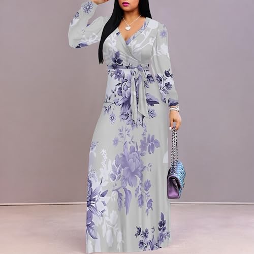Image of PinkPatty Women's Long Sleeve Maxi Dress Plus Size Trendy Wedding Guest Dress with Pockets&Belt
