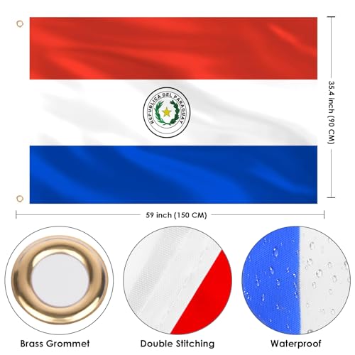 Image of Ahfulife Paraguay Flag 3x5 Ft, 1 Pc Large Paraguayan National Flags for Outdoor Indoor, Double Sided with Brass Eyelets for World Cup, Party, Garden, Bar, Street Decor