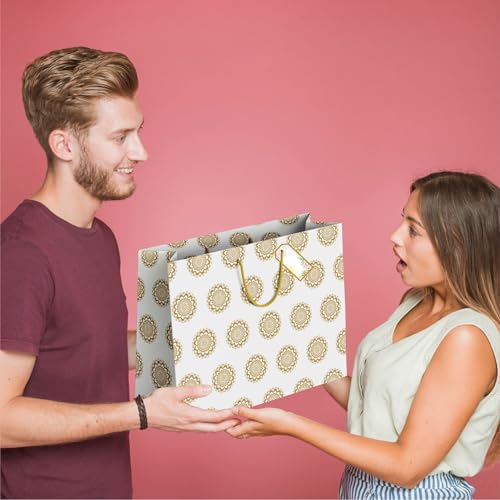 Image of Floral Gift Bags Large size - Paper Bags for Gifting - Return Gift Bags for Birthday Kids Party Wedding Christmas - Golden Pack of 5, 14 L x10.5 H x4 W inch