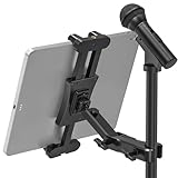 JUBOR iPad Holder for Mic Stand, Extendable iPad Mic Music Stand Mount Holder with C-Clamp, 360° Rotation Adjustable Tablet Microphone Mount Holder for All 4.7-13.5' Tablet & Smartphones
