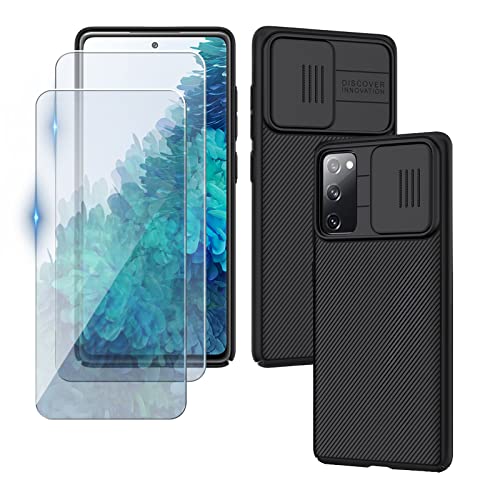 Yutwo Funda para Samsung Galaxy S20 FE 2022/S20 FE 5G/4G,Deslizante Cámara Proteger [Protección de la cámara] Parachoques Delgado Carcasa Rígida PC Anti-arañazos Case con 2 Pack Protector Pantalla Cover
