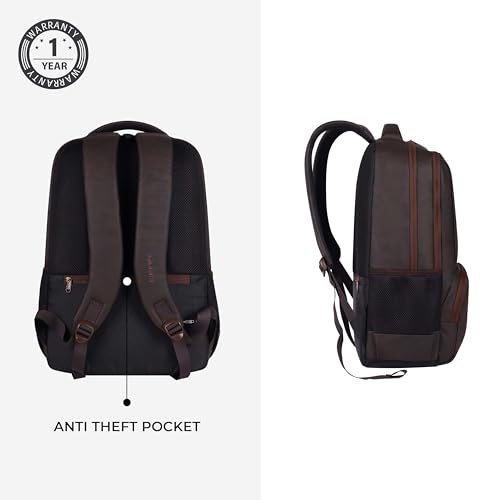 Image of Gear Vault 19 inch /30L Anti Theft Faux leather Large Water Resistant Laptop Backpack /Casual Backpack /Daypack /Travel Backpack /College Bag For Men /Women (Brown)
