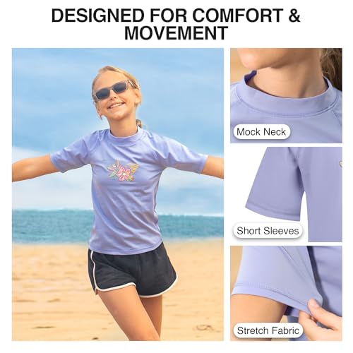 Image of Kanu Surf Girls' Jade Rash Guard UPF 50+ Sun Protection Short Sleeve Swim Shirt