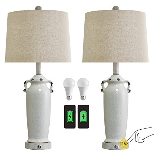 Portres 25.75’’ Farmhouse Usb 3-Waytouch Dimmable Ceramic Table Lamp Set Of 2 For Bedroom Living Room Modern Vintage Rustic Nightstand Bedside End Table Lamps (2 Bulbs Included) #TOP3