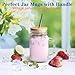 Magicsky Mason Jar Cups with Handles, Vintage 16 oz Glass Iced Coffee Cup with Bamboo Lids and Straws, Pint Drinking Jars Mug for Smoothie, Cold Drinks, Juice, Party Beverages, Set of 4