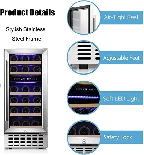 Antarctic Star Mini Fridge 15" Wine Cooler Under Counter Beverage Refrigerator Beer Wine Fridge 28 Bottles Dual Zone Built-in Freestanding Stainless Steel Double-Layer Tempered Glass Door chiller on Fridge.com