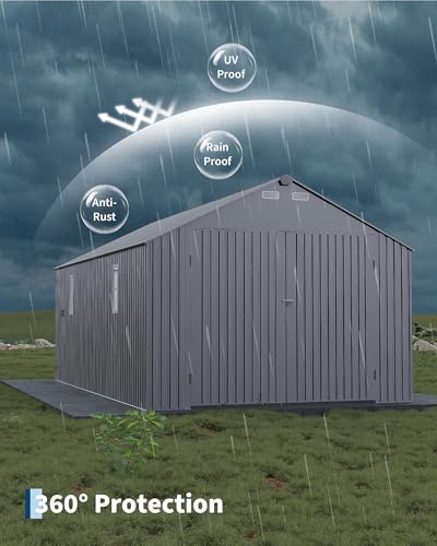 Image of GarveeLife 10x20 ft Metal Carport, Enclosed Car Port with Vertical Steel Roof for All-Weather Use, Metal Garage Shed with Man Door for Sedans & SUV, Gray