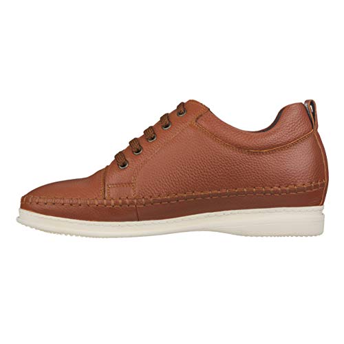 CALTO Men's Invisible Height Increasing Elevator Shoes - Dark Brown Leather Lace-up Casual Fashion Sneakers - 3 Inches Taller - S4313 - Size 10 D(M) US3
