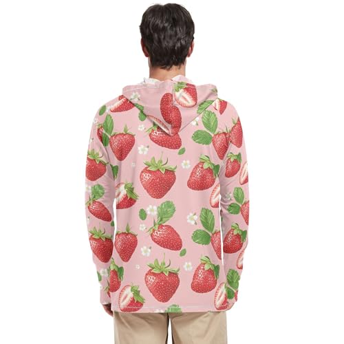 Sweet Strawberries Fruit Blush Mens Sun Shirts Protection Long Sleeve Swim Shirts Swim Shirt UPF 50+ S3