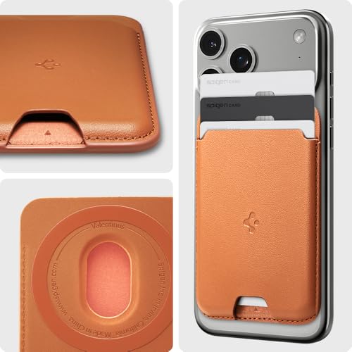 Image of Spigen for MagSafe Wallet, Holds 3 Cards, MagFit Compatible with iPhone 17 /16 /15 /14 /13 /12 Models, Pixel 10 Series, MagSafe-Cases, Pixelsnap and More, Card Holder - PU Metalic Orange (3-Cards)