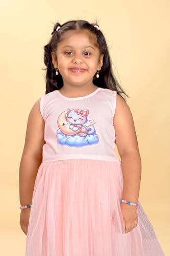 Image of Charming Kids Cotton Frock with Knee Length, Sleeveless Fit & Flare, Round Neck, Zipper Closure | Soft Casual Frock for Girls