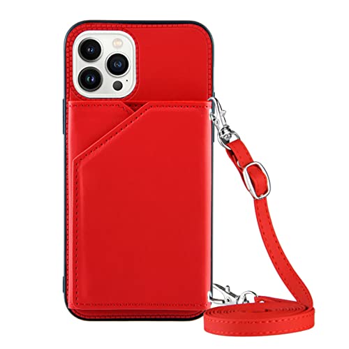 Étui en Cuir iPhone 13 Pro Max avec Porte-Cartes et Cordon Portefeuille Rouge