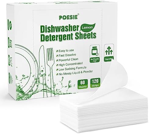Poesie Dishwasher Detergent Sheets for Dish Washing Liquidless Dishwashing Soap Strips 60 Sheet 120 Strips Lemon Scent Poesie Dishwasher Detergent Sheets for Dish Washing Liquidless Dishwashing Soap Strips 60 Sheet 120 Strips Lemon Scent