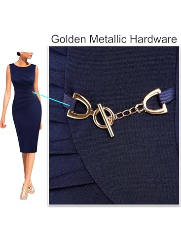 Image of VFSHOW Womens Work Office Business Casual Sleeveless Ruched Elegant Professional Church Cocktail Party Pencil Sheath Dress