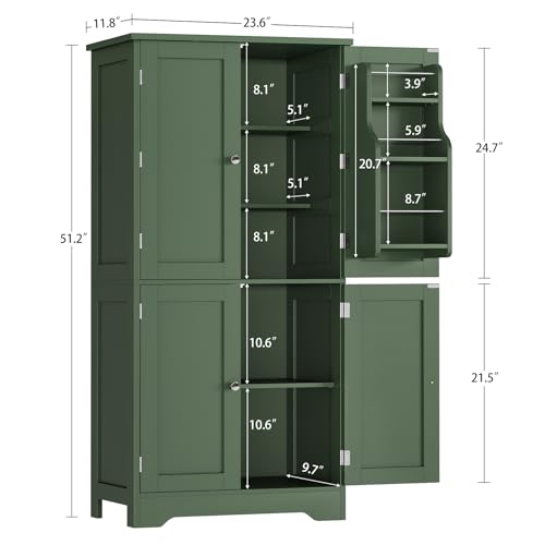 Image of TEENFON 51 inch H Pantry Cabinet with 4 Doors, Kitchen Cabinet with 6 Door Shelves, Kitchen Pantry for Living Room, Dining Room, Bathroom, Green