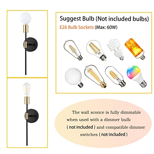 Byoliima Modern Bathroom Wall Sconce Set Of 2, Black And Gold Vanity Light Fixtures Industrial Mid Century Pole Wall Lamp Indoor Wall Mounted Lighting For Mirror Bedroom Kitchen Hallway #TOP4