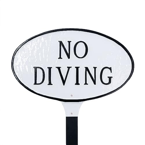 Montague Metal Products - No Diving Oval Statement Plaque Sign - Pool Sign - Pool Warning Sign - WALL or LAWN Pool No Diving Sign - Cast Aluminum - Easy to Install