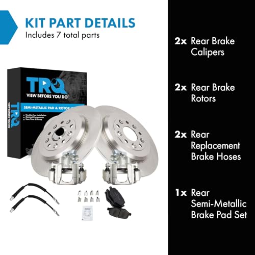 Image of TRQ Rear Brake Pad and Rotor Set Semi Metallic Rotors Calipers Compatible with 2009 Ford Flex 2010-2012 Taurus 2009-2012 Lincoln MKS
