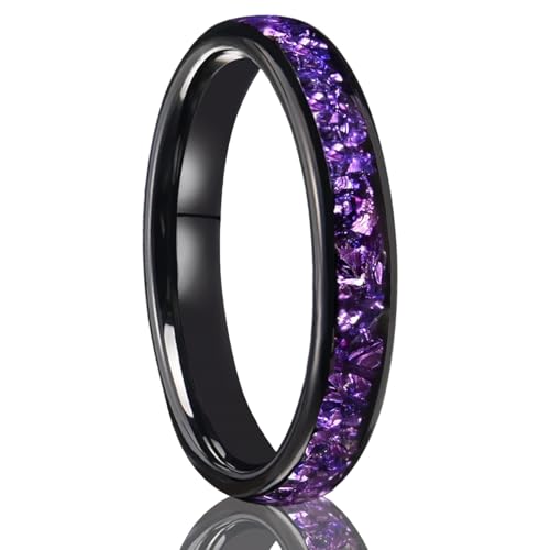 Tungsten Carbide Rings for Men and Women 8mm/4mm Men’s Engagement Wedding Bands Inlaid With amethyst Fashion and High Polish