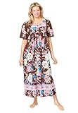 Only Necessities Women's Plus Size Bib Front Lounger House Dress, Nightgown - 1X, French Toast Romantic Floral