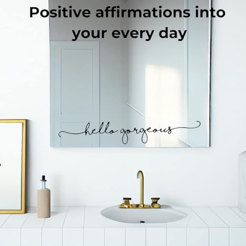 Image of Hello Gorgeous Mirror Decal, Positive Affirmation Stickers for Kids & Teens, Bathroom Decal