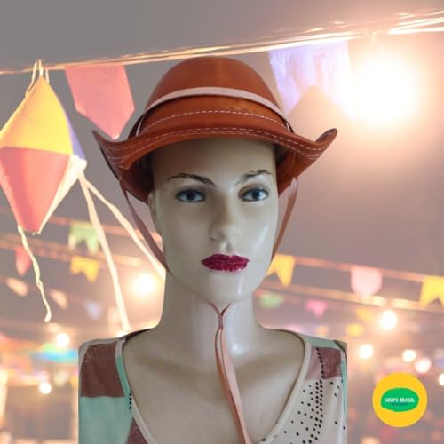 Chapéu SERTANEJO COWBOY Adulto Nordestino Couro Puro Rígido Alça Pescoço - 5 PONTOS