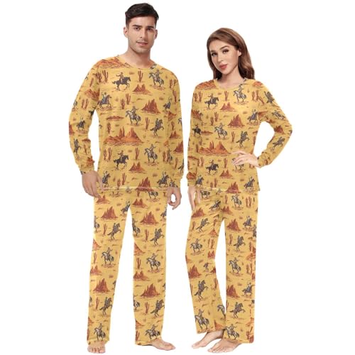 Pajama Sets for Men's & Women's Monkey Cartoon Long Sleeve Pjs Matching Loungewear
