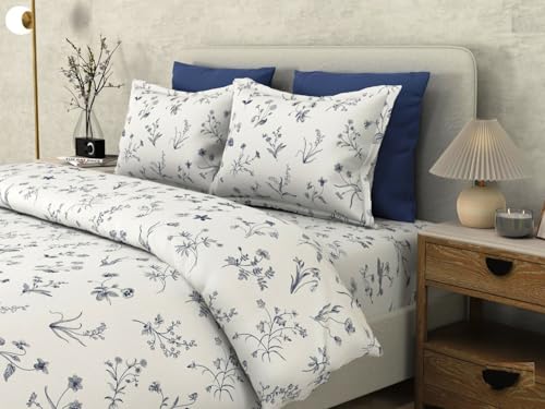 Image of Bombay Dyeing 180TC Vintage 100% Cotton One King Size 274x274Cm Bedsheet with 2 Pillow Cover Size 46x69 Cm (7964BLUE)