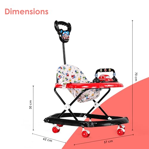Image of BabyGo Gogo Baby Walker for 6-24 Months, Baby Walker with Push Handle & Activity Tray, Foldable Adjustable Height Infant Walker with Wheels, Music,Toy Bar and Comfotable seat (Red)