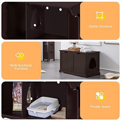 Yaheetech Cat Litter Box Enclosure, Cat Litter Box Furniture Hidden, Wooden Pet Crate Cat Washroom Storage Bench With Divider Home Litter Loo Indoor Cat House Espresso #TOP3